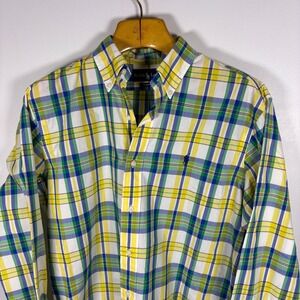 Ralph Lauren Classic Fit Plaid Button Down Shirt Yellow Blue Green Men's Medium